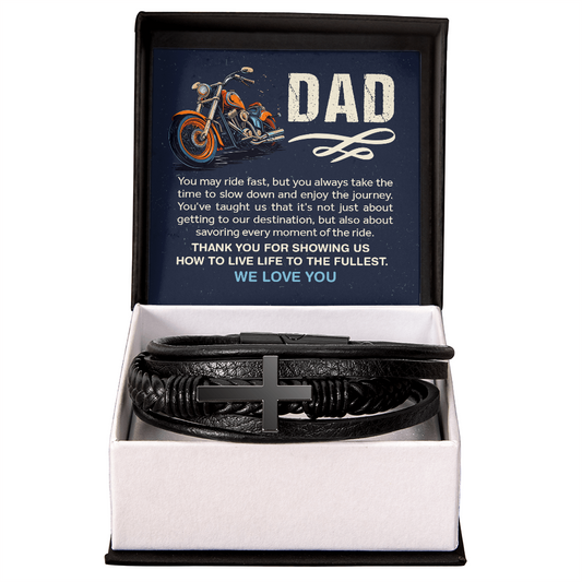 Father's Day Leather Cross Bracelet Biker Dad