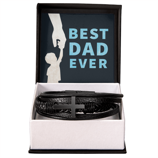 Father's Day Leather Cross Bracelet Best Dad Ever